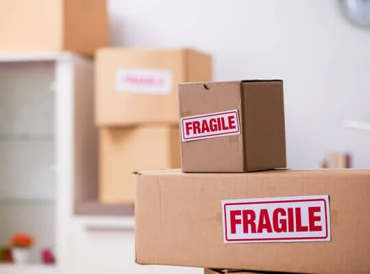 fragile goods labelled in a cardboard box